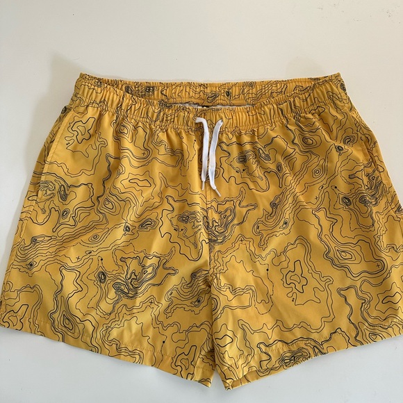 Bearbottom Swim Trunks Mens 2XL Yellow Topography Swimsuit Beach Shorts Adult - Picture 1 of 4